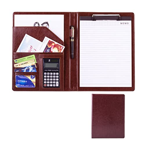 A4 Zwischenablage Ordner mit Speicher, A4 Folder Clipboard Folder Leather Folder Interview Resume Legal Document For Woman Man With A4 Size Clipboard(Brown 1,12digit calculator) von FBHDKJNFG