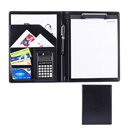 A4 Zwischenablage Ordner mit Speicher, A4 Folder Clipboard Folder Leather Folder Interview Resume Legal Document For Woman Man With A4 Size Clipboard(Svart,12digit calculator) von FBHDKJNFG