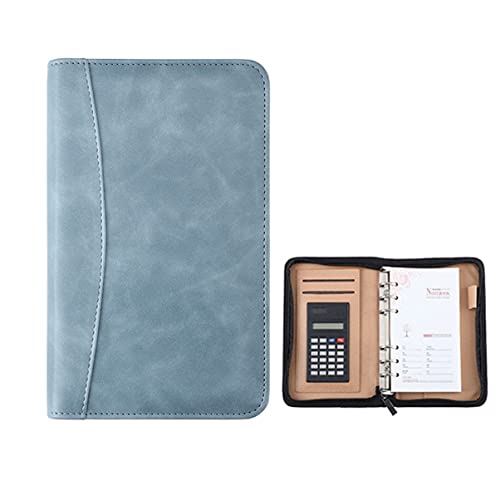 A4 Zwischenablage Ordner mit Speicher, A5/A6 Zipper Binder Portfolios Binder Conference Meeting Executive File Legal Document Organizer With Calculator For Resume And Documents(Lake Blue,A6) von FBHDKJNFG