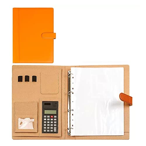 A4 Zwischenablage Ordner mit Speicher, Binder With Calculator 4 Ring Business Folder Stylish Interview For Your Day To Day Success(Oranje) von FBHDKJNFG