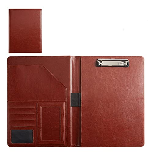 A4 Zwischenablage Ordner mit Speicher, Business Resume Folder Leather Interview Business Organizer With Legal Pad Folder Clipboard Interview Folder(Bruin,No calculator) von FBHDKJNFG