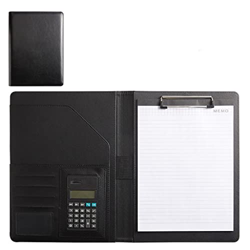 A4 Zwischenablage Ordner mit Speicher, Business Resume Folder Leather Interview Business Organizer With Legal Pad Folder Clipboard Interview Folder(Svart,8digit calculator) von FBHDKJNFG