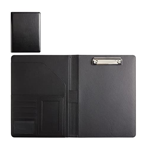 A4 Zwischenablage Ordner mit Speicher, Business Resume Folder Leather Interview Business Organizer With Legal Pad Folder Clipboard Interview Folder(Svart,No calculator) von FBHDKJNFG