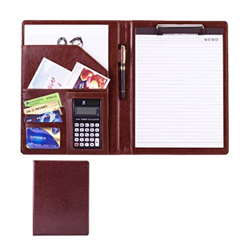 A4 Zwischenablage Ordner mit Speicher, Clipboards Folder Binder Business Card Holder Faux Leather For Interview Conference And Presentation(Brown 1,8 digit calculator) von FBHDKJNFG