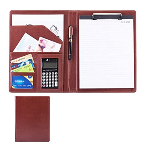 A4 Zwischenablage Ordner mit Speicher, Clipboards Folder Binder Business Card Holder Faux Leather For Interview Conference And Presentation(Brown 2,8 digit calculator) von FBHDKJNFG