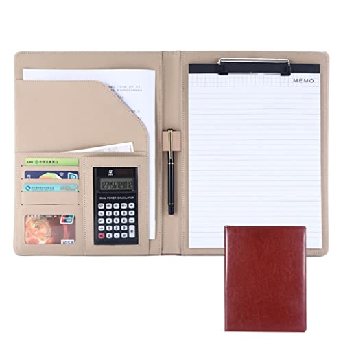 A4 Zwischenablage Ordner mit Speicher, Clipboards Folder With Business Card Holder Faux Leather For Ayour Daily Use And Business Travel(Bruin,12digit calculator) von FBHDKJNFG