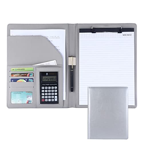 A4 Zwischenablage Ordner mit Speicher, Clipboards Folder With Business Card Holder Faux Leather For Ayour Daily Use And Business Travel(Light Gray,12digit calculator) von FBHDKJNFG