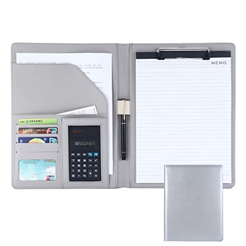 A4 Zwischenablage Ordner mit Speicher, Clipboards Folder With Business Card Holder Faux Leather For Ayour Daily Use And Business Travel(Light Gray,8digit calculator) von FBHDKJNFG