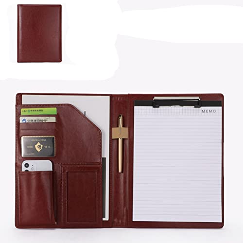 A4 Zwischenablage Ordner mit Speicher, Folder A4 Clipboard Folder Leather Zipped Conference Presenter Document For Business School Office Conference(Bruin,No calculator) von FBHDKJNFG