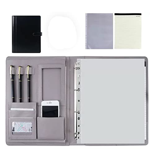 A4 Zwischenablage Ordner mit Speicher, Folder A4 Conference Folder With 4 Ring Binder A4 Leather For Business Students Job Interview Resume Training School(Svart,No calculator) von FBHDKJNFG