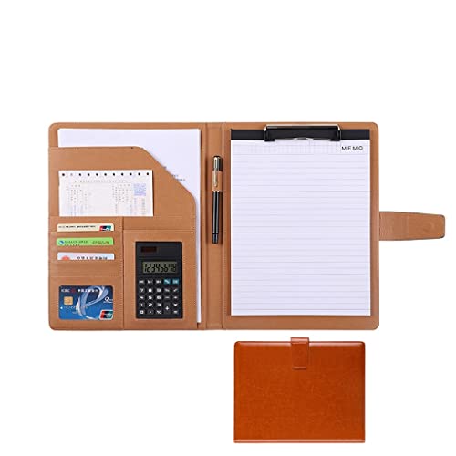 A4 Zwischenablage Ordner mit Speicher, Folder Binder Faux Leather Folder For A4 Notebook Holder Business For Resume Legal Pad Interview(Bruin,8digit calculator) von FBHDKJNFG