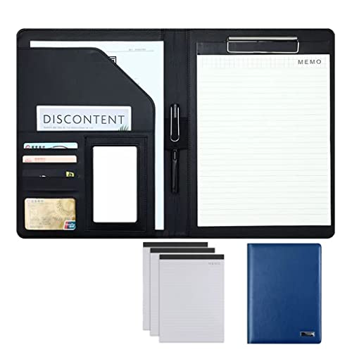 A4 Zwischenablage Ordner mit Speicher, Folder Binder Interview Resume Legal Document Organizer Business Card Holder W/Letter-Sized Writing Pad(Blauw,No calculator) von FBHDKJNFG