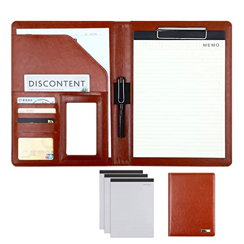 A4 Zwischenablage Ordner mit Speicher, Folder Binder Interview Resume Legal Document Organizer Business Card Holder W/Letter-Sized Writing Pad(Bruin,No calculator) von FBHDKJNFG