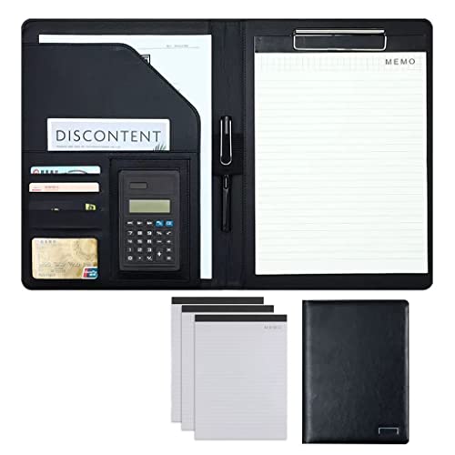 A4 Zwischenablage Ordner mit Speicher, Folder Binder Interview Resume Legal Document Organizer Business Card Holder W/Letter-Sized Writing Pad(Svart,8digit calculator) von FBHDKJNFG