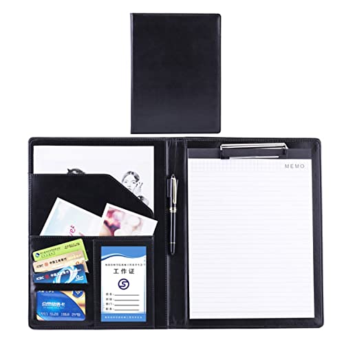 A4 Zwischenablage Ordner mit Speicher, Folder Clipboard Faux Leather Storage Clipboard for Business School Office Conference Notepad Clip Boards(Svart,Without calculator) von FBHDKJNFG