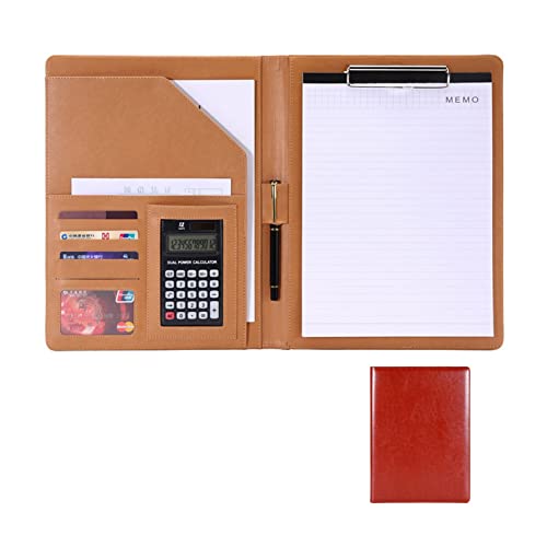 A4 Zwischenablage Ordner mit Speicher, Folder Clipboard Professional Faux Leather Travel Organizer Pouch With Calculator With A4 Size Clipboard(Bruin,A) von FBHDKJNFG