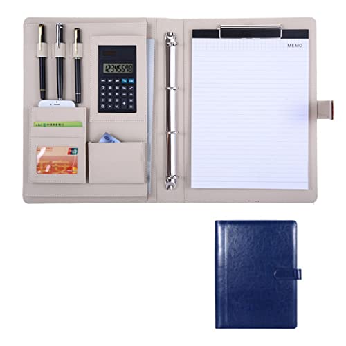 A4 Zwischenablage Ordner mit Speicher, Folder Professional Conference Organiser Case Ring Binder File Resume Document Pocket(Blauw,8digit calculator) von FBHDKJNFG