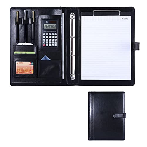 A4 Zwischenablage Ordner mit Speicher, Folder Professional Conference Organiser Case Ring Binder File Resume Document Pocket(Svart,12digit calculator) von FBHDKJNFG