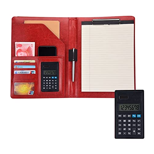 A4 Zwischenablage Ordner mit Speicher, Folder Professional Resume Folder With Notepad For Interview Meeting Training Men Women W/Notepad Compatible(Rood,8digit calculator) von FBHDKJNFG