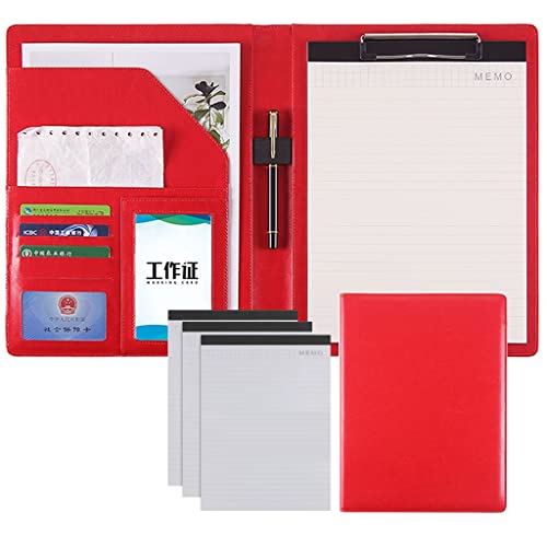 A4 Zwischenablage Ordner mit Speicher, Folder Writing Faux Leather Clipboard Conference/Legal Document Organizer With Letter/A4 Size Clipboard(Rood,No calculator Memo pad*3) von FBHDKJNFG