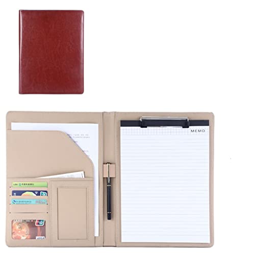 A4 Zwischenablage Ordner mit Speicher, Leather A4 Clipboard Business File Folder Interview Resume With Writing Pad Card Holder For Meeting And Interviews(Bruin,No calculator) von FBHDKJNFG