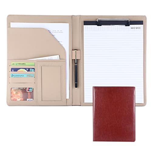 A4 Zwischenablage Ordner mit Speicher, Leather A4 Clipboard Business File Folder Interview Storage Organizer With Writing Pad For Meeting(Bruin,No calculator) von FBHDKJNFG