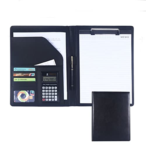 A4 Zwischenablage Ordner mit Speicher, Leather A4 Clipboard Business File Folder Interview Storage Organizer With Writing Pad For Meeting(Svart,12digit calculator) von FBHDKJNFG