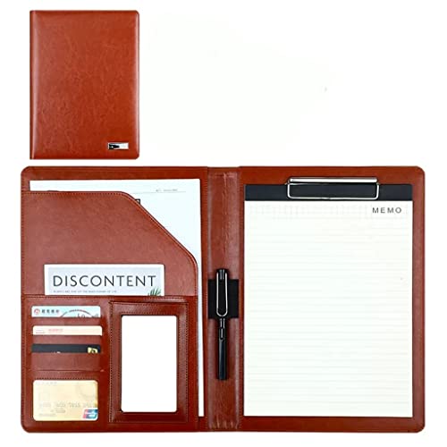 A4 Zwischenablage Ordner mit Speicher, Leather Folder Clipboard Folder Organizer With A4 Size Clipboard Resume Folder(Bruin,No calculator) von FBHDKJNFG