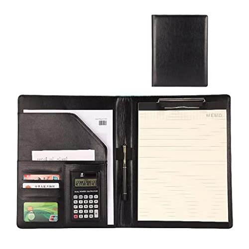 A4 Zwischenablage Ordner mit Speicher, Leather Folder With Clipboard Clip For Men Interview School Office Business Card Notebook Resumes Documents(Svart) von FBHDKJNFG