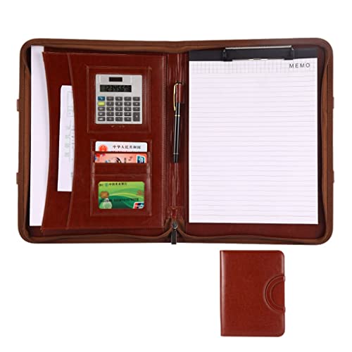 A4 Zwischenablage Ordner mit Speicher, Portable Conference Folder A4 Zipped Leather Clipboard Document Organiser With Calculator And Portable Handle(Bruin) von FBHDKJNFG