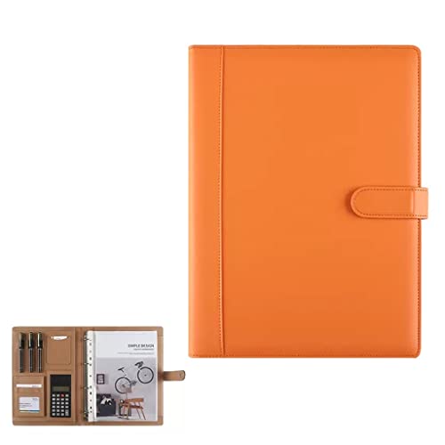 A4 Zwischenablage Ordner mit Speicher, Ring Binders Leather Binder With Calculator 4 Ring Business Folder Interview Cover Case(Oranje) von FBHDKJNFG