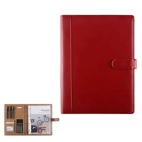 A4 Zwischenablage Ordner mit Speicher, Ring Binders Leather Binder With Calculator 4 Ring Business Folder Interview Cover Case(Rood) von FBHDKJNFG