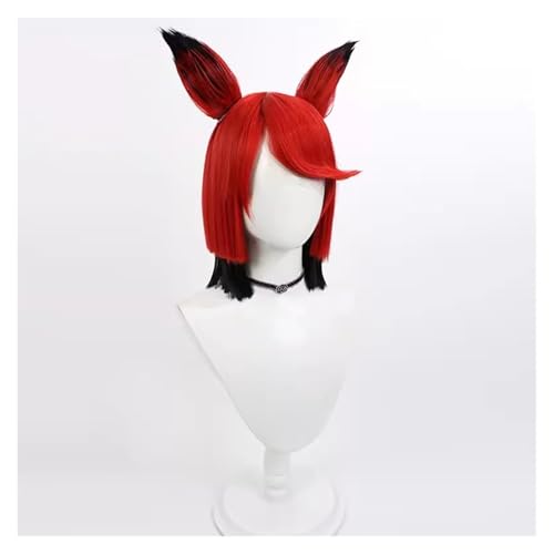 FBHDKJNFG Kurzhaarperücke Anime, Kostümperücke für Anime Anime-Cosplay-Perücke mit abnehmbaren Ohren, schwarze und rote Kurzperücke mit Perückenkappe for Halloween-Perücke von FBHDKJNFG