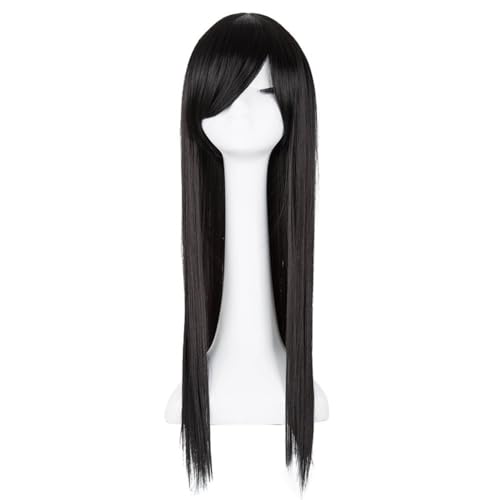 FBHDKJNFG Kurzhaarperücke Anime, Kostümperücke für Anime Hitzebeständige Faser lange gerade blonde Perücken Cosplay Kostüm Karneval Halloween Party Frauen Haarteil(Natural Black) von FBHDKJNFG