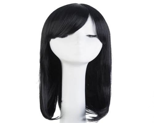 FBHDKJNFG Kurzhaarperücke Anime, Kostümperücke für Anime Synthetische hitzebeständige Faser, mittelwellig, schwarz, Halloween-Haarteile, Pony, Cosplay-Kostüm, Karneval, blonde Perücke(Svart) von FBHDKJNFG