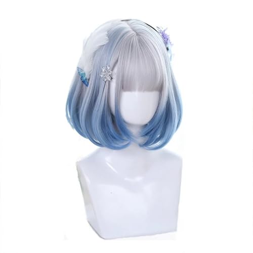 Kurzhaarperücke Anime, Kostümperücke für Anime Gemischte blaue Perücken mit Pony, kurze Hara-Cosplay-Perücke, rosa Perücke, hitzebeständig, Kunsthaar, Party(Blauw) von FBHDKJNFG