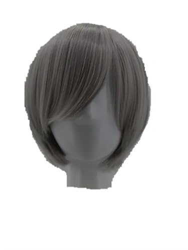 FBHDKJNFG Kurzhaarperücke Anime, Kostümperücke für Anime Gewelltes diamantblaues, geneigtes Pony-Haar, synthetisches, hitzebeständiges Kostüm, Karneval, Cosplay-Haarteil(Silver grey) von FBHDKJNFG