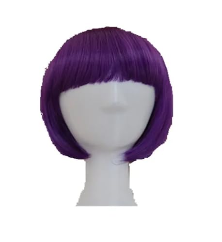 Kurzhaarperücke Anime, Kostümperücke für Anime Kurze gewellte Perücke mit flachem Pony, Bob, orangefarbenes Haar, synthetisches hitzebeständiges Halloween-Party-Salon-Kostüm, Cosplay-Haarteil(PURPLE) von FBHDKJNFG