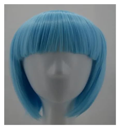 Kurzhaarperücke Anime, Kostümperücke für Anime Kurze gewellte Perücke mit flachem Pony, Bob, orangefarbenes Haar, synthetisches hitzebeständiges Halloween-Party-Salon-Kostüm, Cosplay-Haarteil(Blauw) von FBHDKJNFG