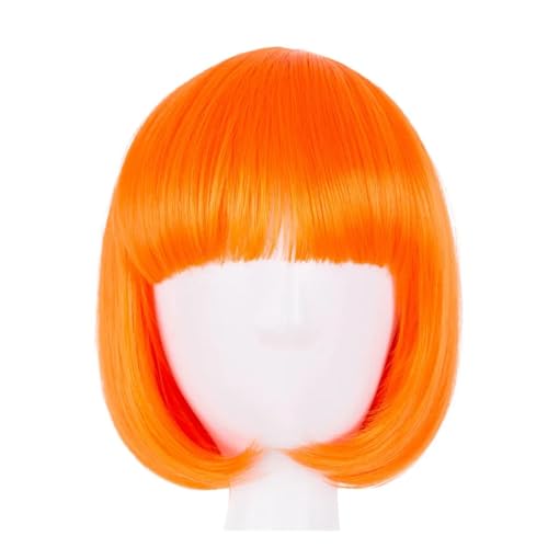 Kurzhaarperücke Anime, Kostümperücke für Anime Kurze gewellte Perücke mit flachem Pony, Bob, orangefarbenes Haar, synthetisches hitzebeständiges Halloween-Party-Salon-Kostüm, Cosplay-Haarteil(Oranje) von FBHDKJNFG