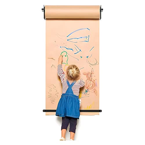 50 m langer Kraftpapierrollen-Displayhalter, wandmontierter Metzgerpapierrollensllenspender und -schneider, Zeichenbrett für Kinder, schwarzer Stahlrahmen (Größe: Stahlrahmen breit – 127 cm) von FBHappiness