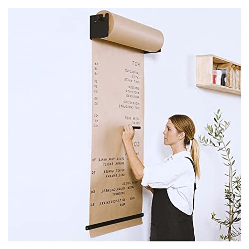 An der Wand montierter Kraftpapierspender und -schneider, 50 Meter lange Metzgertzgerpapierrolle, für Café-Menünotizen/Küchenwanddekor/Kritzel-Zeichenbrett (Größe: Stahlrahmen breit – 67 cm) von FBHappiness