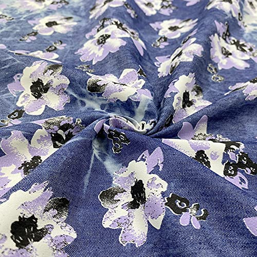 Jeansstoff, leichter Sommerkleidungsstoff, hochwertiger Mischstoff, Batikstoff mff, Batikstoff mit Blumenmuster zum Schneidern von Hemden, Kleidung, Basteln (Größe: 1,45 x 3 m/57 x 118 Zoll) von FBHappiness