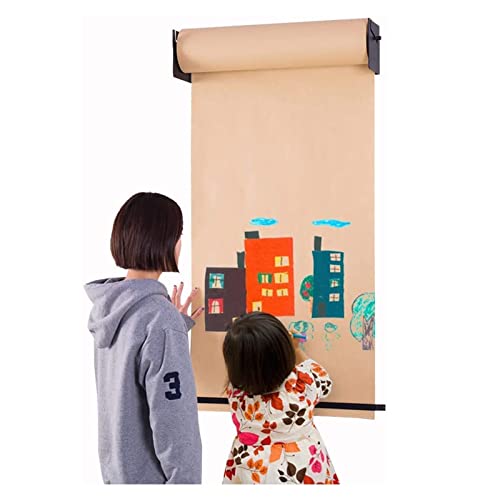 Kraftpapierspender und -schneider für die Doodle-Wand im Kinderzimmer, an der WaMetzgerpapierrollenhalter für Büro/Café/Studio, 50 m lange Kraftpapierrolle (Größe: Stahlrahmen breit – 67 cm) von FBHappiness