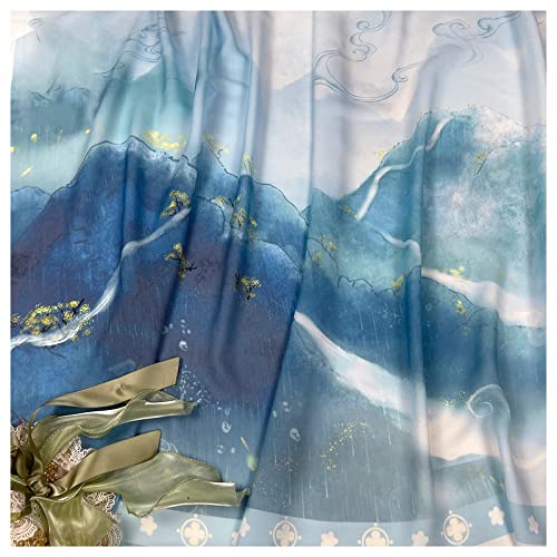 Voile-Stoff mit Landschaftsdruck, Chiffon-Stoff, 150 cm breit, Meterware für Röcdschaftsdruck, Chiffon-Stoff, 150 cm breit, Meterware für Röcke, Hemden, Kleidung, handgefertigt (Farbe: Blau) von FBHappiness