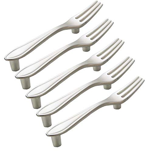 FBSHOP(TM) Hardware Utensil Serie: Kreative Löffel Messer Gabel Form Küchenschrank Schublade Möbelknöpfe Schubladengriff Tür zieht/Griffe (76mm Mitte zu Mitte), Gebürstetes Nickel, 5 Stück von FBSHOP(TM)