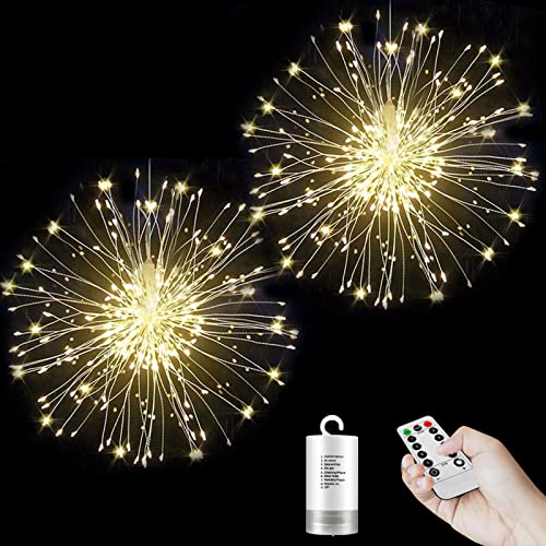 Feuerwerk Lichter Weihnachten Halloween Deko mit 8 Modi Fernbedienung IP67 Wasserdicht Batteriebetrieben Feuerwerk Lichterkette Led Licht für Garten Hochzeit Indoor Outdoor Dekoration 2 Stücke von FBSPORT