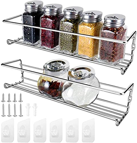 FC Fancy 2 Stück Wand haengende Gewürzregal Metall Lagerregal Organizer Edelstahl Gewürzhalter Wandmontage für die Küche Schranktür Gewürzgläser, 29 x 6 x 6 cm (Silber) von FC Fancy