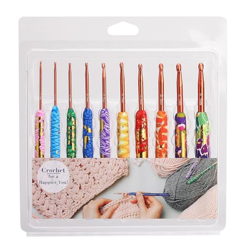 FCNBTTW 9/10 Stück 2,0 mm-6,5 mm Häkelnadel-Set, ergonomische Häkelnadel, bunte Stricknadel zum Häkeln Stricken von FCNBTTW