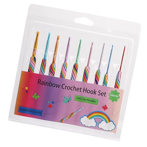 FCNBTTW 9/10 Stück 2,0 mm-6,5 mm Häkelnadel-Set, ergonomische Häkelnadel, bunte Stricknadel zum Häkeln Stricken von FCNBTTW